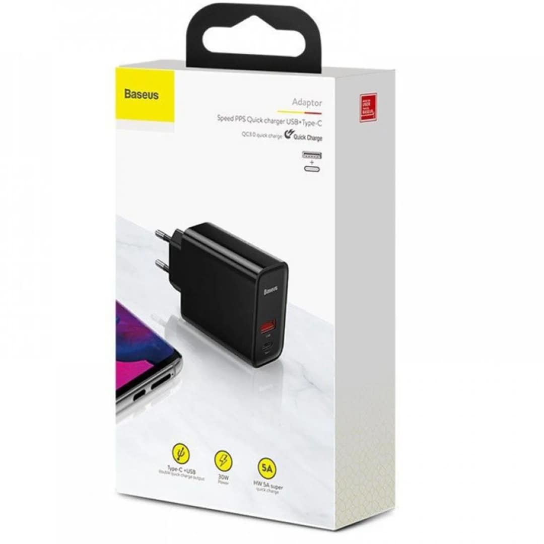 Сетевое зарядное устройство Baseus 20W USB-A USB-C CCFS-C01, Black — фото 3