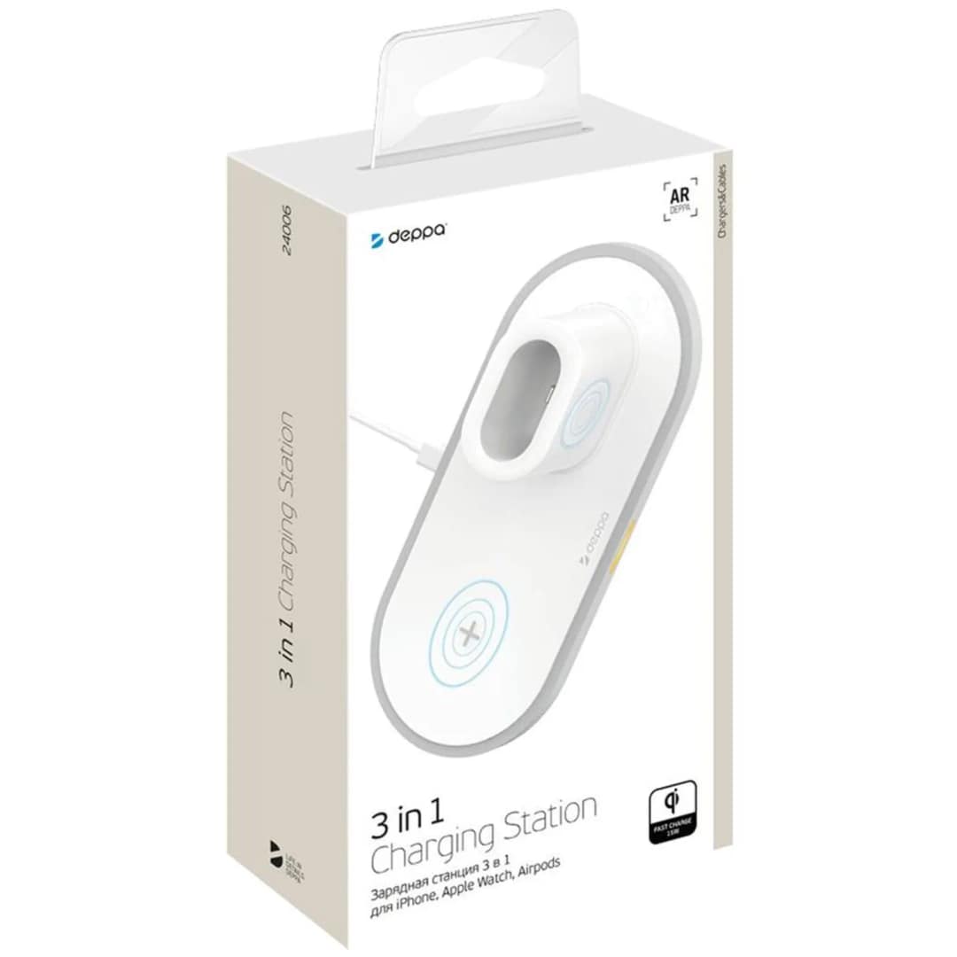 Беспроводное зарядное устройство Deppa 17.5W iPhone Apple Watch Airpods 24006, White — фото 3
