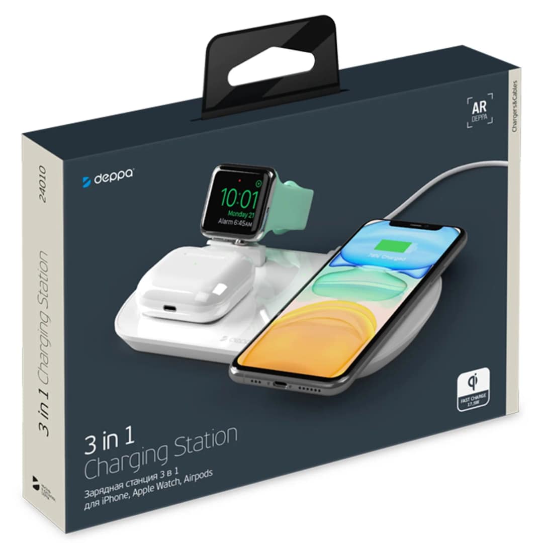 Беспроводное зарядное устройство Deppa 17.5W iPhone Apple Watch Airpods 24010, White — фото 3