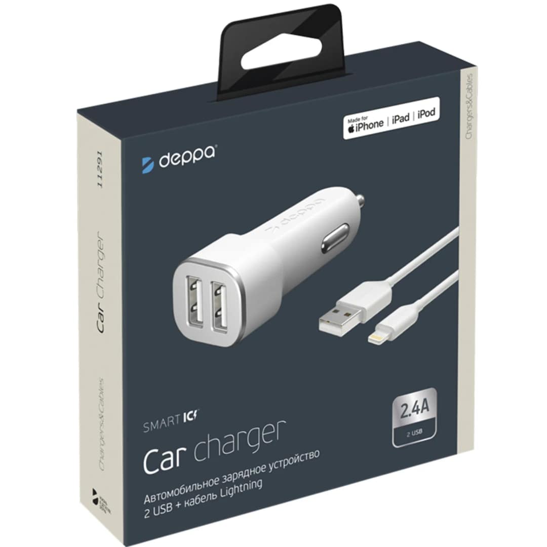 Автомобильное зарядное устройство Deppa 24W USB-A 11291, White — фото 2