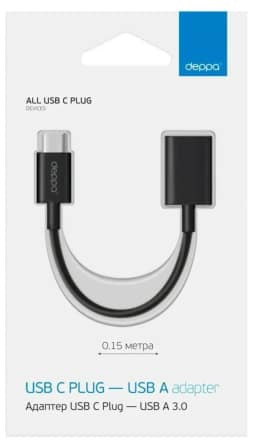 Адаптер Deppa Type-C - USB A USB 3.0 0.15м, Black — фото 2