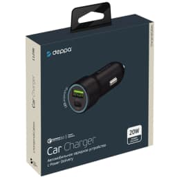 Автомобильное зарядное устройство Deppa 20W USB-A USB-C 11298, Black — фото 2
