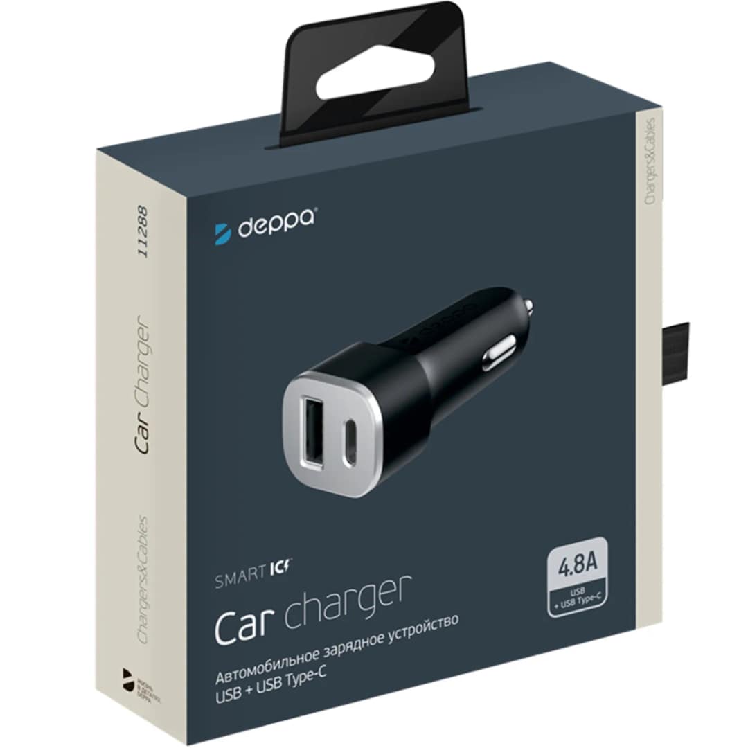 Автомобильное зарядное устройство Deppa 20W USB-A USB-C 1288, Black — фото 2