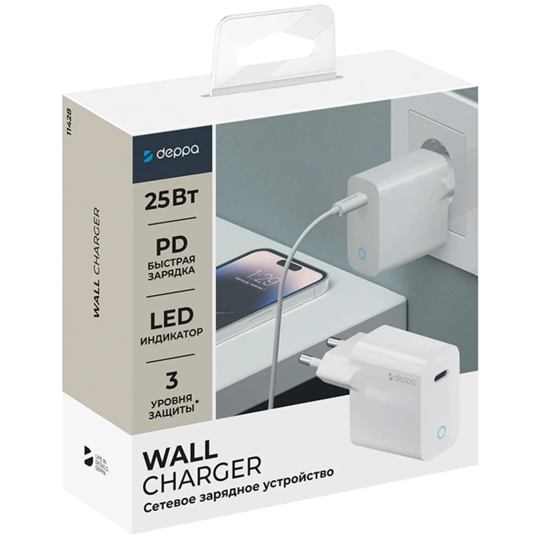 Сетевое зарядное устройство Deppa 25W USB-C 11428, White — фото 2