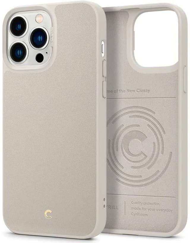 Чехол Spigen Cyrill Leather Brick для iPhone 13 Pro Max Cream, Silver