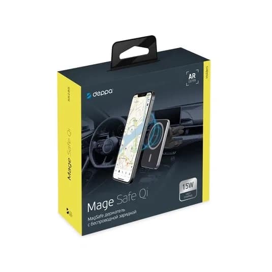 Автомобильный держатель Deppa Mage Safe Qi для iPhone магнитный Black, Черный — фото 2