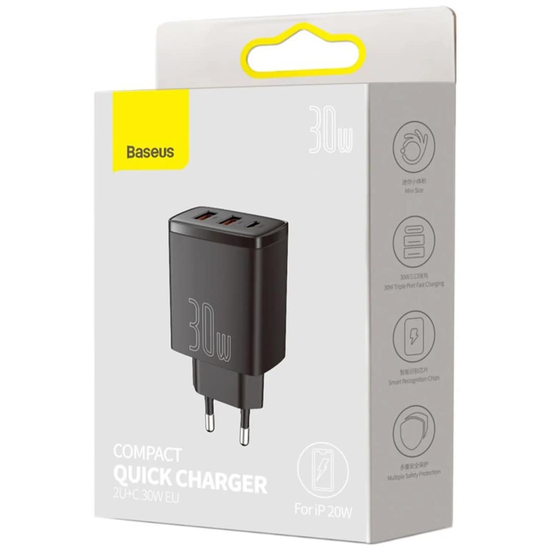 Сетевое зарядное устройство Baseus 30W USB-A USB-C CCXJ-E01, Black — фото 2