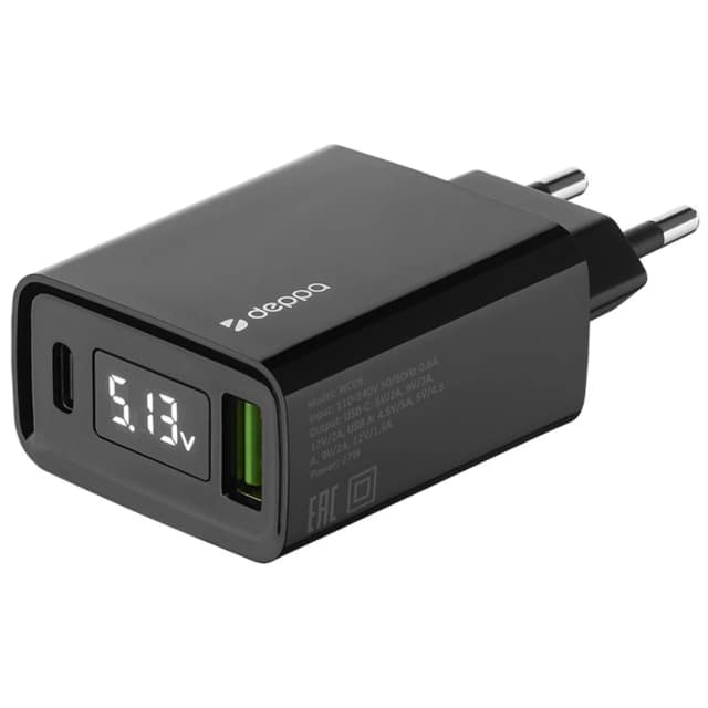 Сетевое зарядное устройство Deppa 27W USB-A USB-C 11395, Black