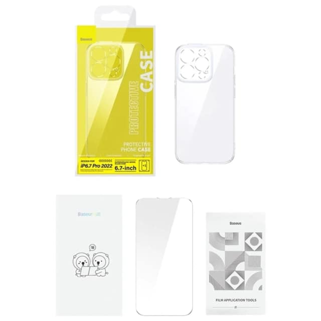 Чехол пластиковый Baseus для iPhone 14 Pro Protective Case 2 in 1 (Full Coverage Tempered Glass Film Cleaning kit Crystal Series