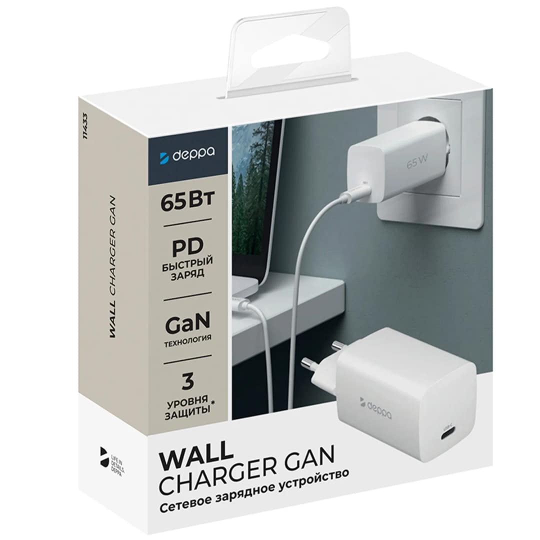 Сетевое зарядное устройство Deppa 65W USB-C 11433, White — фото 2