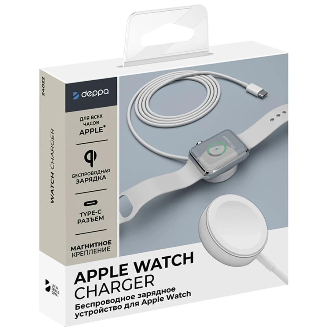 Беспроводное зарядное устройство Deppa USB-C Apple Watch 24022, White — фото 2
