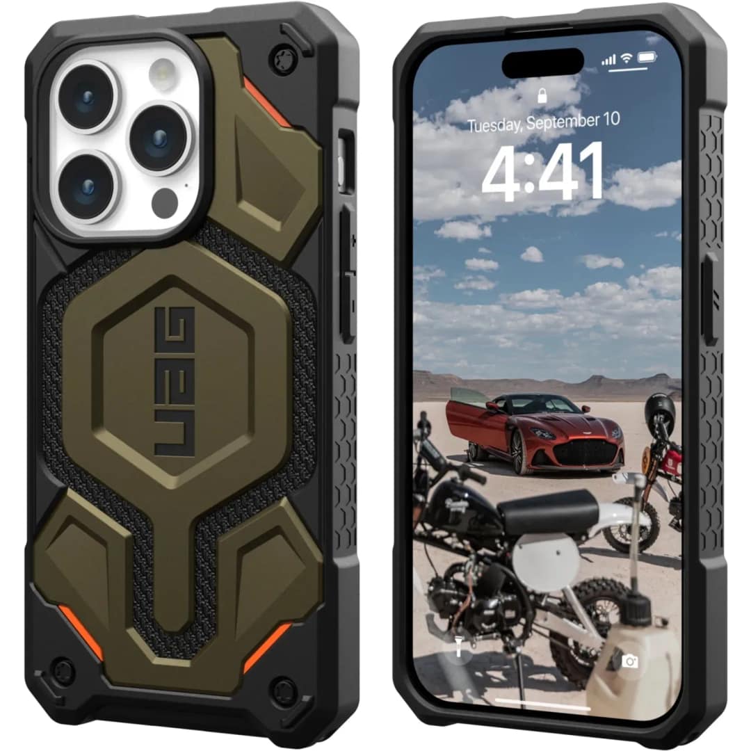 Чехол UAG с поддержкой MagSafe Monarch Pro для iPhone 15 Pro Kevlar Elemental Green, Зеленый — фото 2