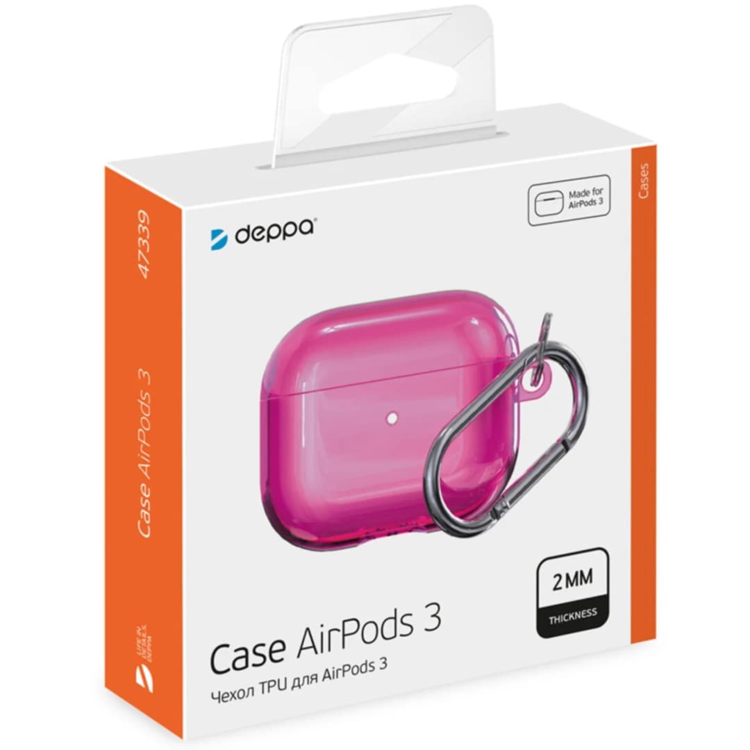 Силиконовый чехол Deppa с карабином для AirPods 3 Pink, Розовый — фото 2