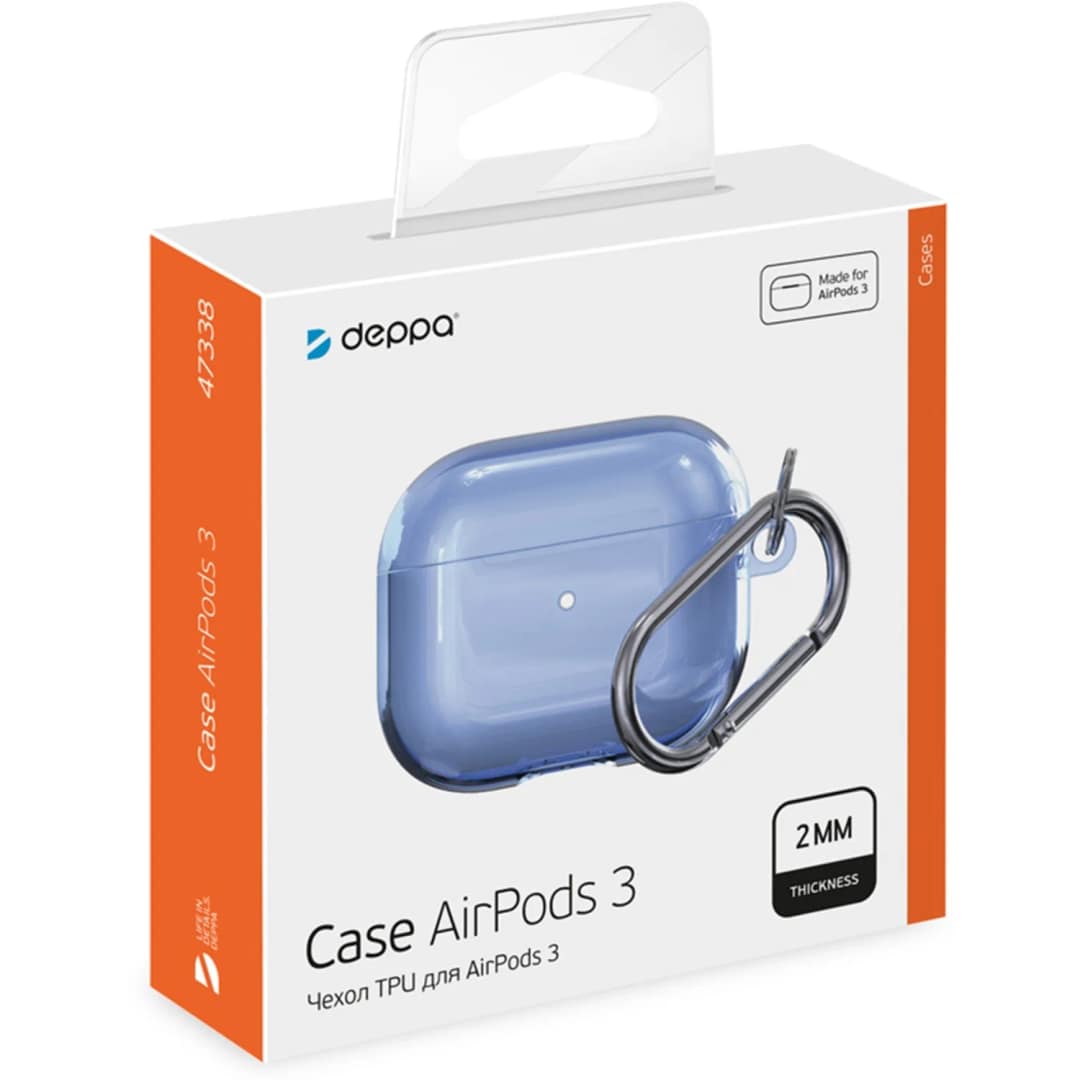 Силиконовый чехол Deppa с карабином для AirPods 3 Blue, Синий — фото 2