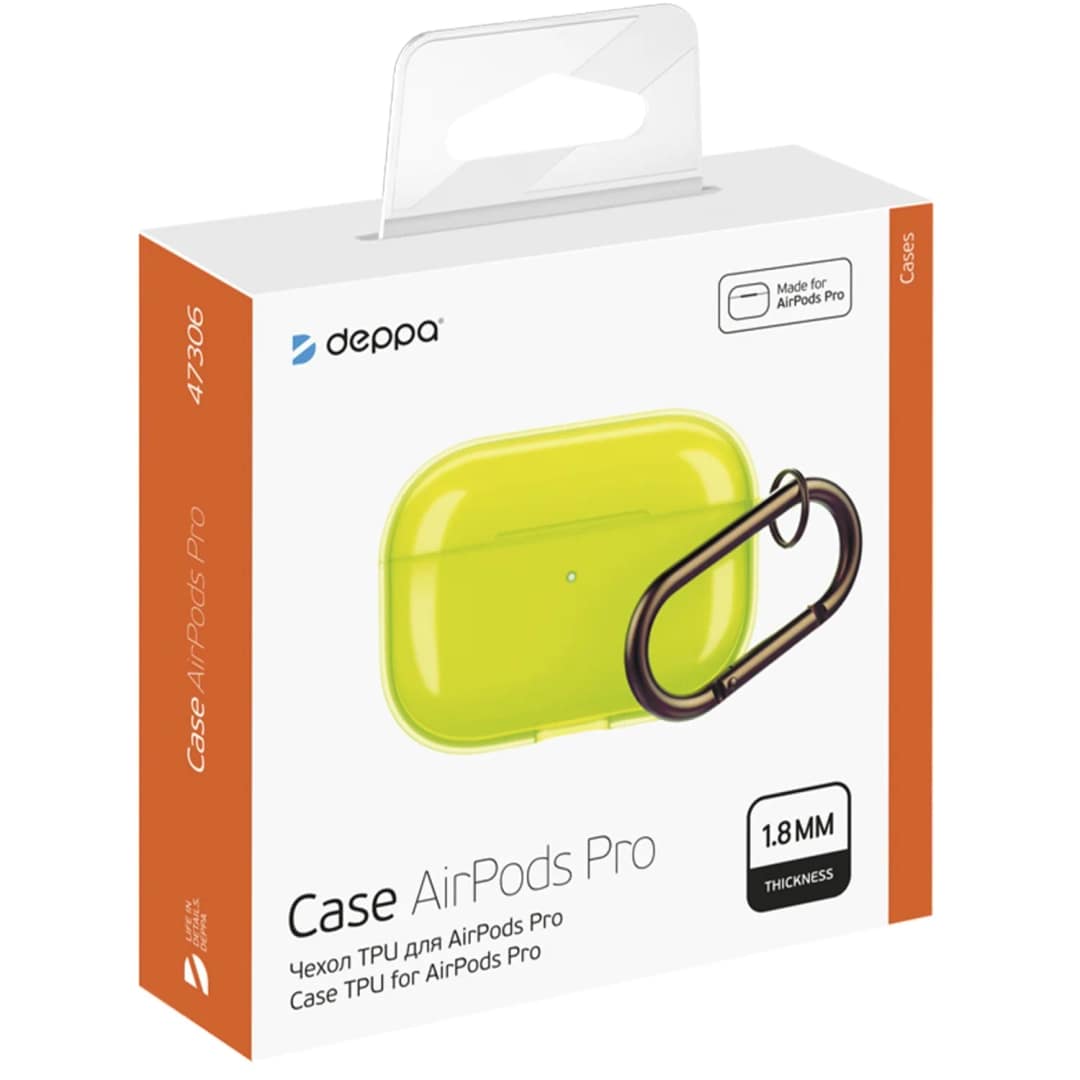 Силиконовый чехол Deppa с карабином для AirPods Pro Yellow, Желтый — фото 2