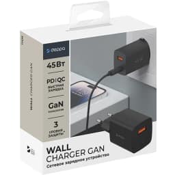 Сетевое зарядное устройство Deppa 45W USB-A USB-C 11436 Black, Черный — фото 2