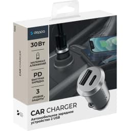 Автомобильное зарядное устройство Deppa 30W USB-A USB-C 11212 Silver, Серебристый — фото 2