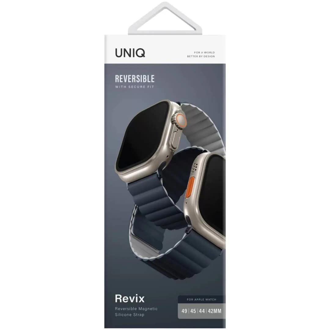 Ремешок Uniq Revix reversible Magnetic для Apple Watch 44 45 49 Blue Grey, Тёмно-синий — фото 3