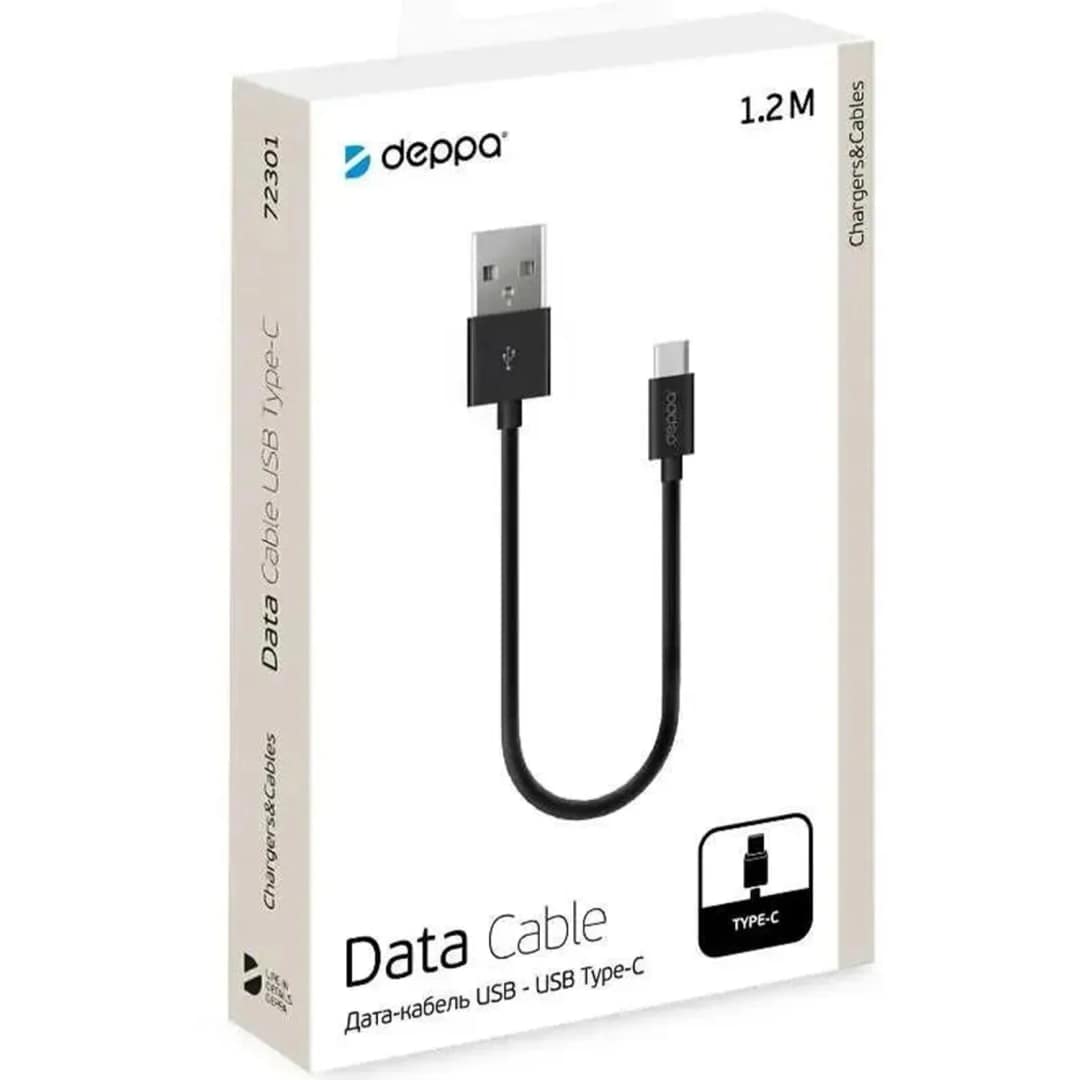 Кабель Deppa USB-A USB-C 1 2m 72301 Black, Черный — фото 2