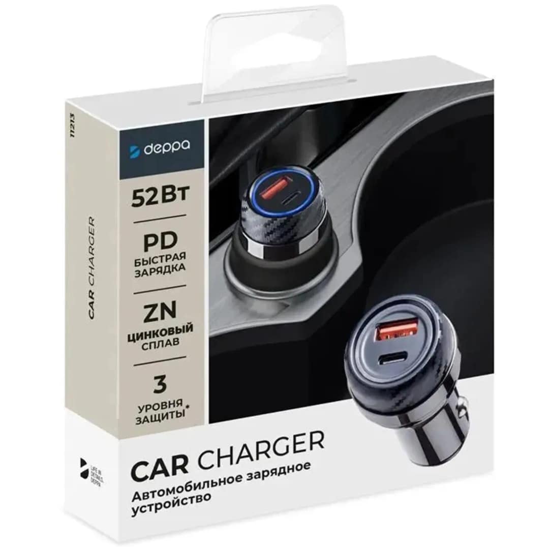 Автомобильное зарядное устройство Deppa 52W USB-A USB-C 11213 Graphite, Серый — фото 2