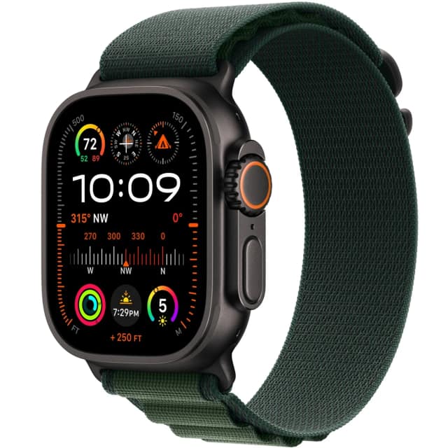 Смарт-часы Apple Watch Ultra 2 49mm Black Titanium Case with Dark Green Alpine Loop L, Тёмно-зелёный