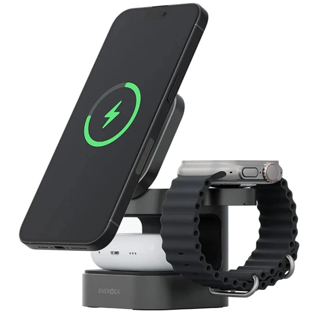 Беспроводное зарядное устройство EnergEA MagCube Qi2 Certified 3-in-1 Wireless Charger Space Grey — фото 5