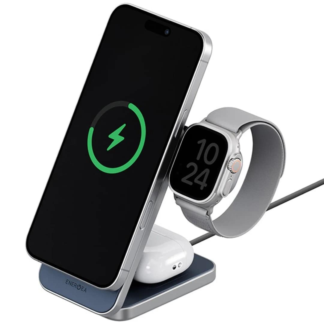 Беспроводное зарядное устройство EnergEA MagTrio Plus 3-in-1 Qi2 MagSafe, Dark blue — фото 6