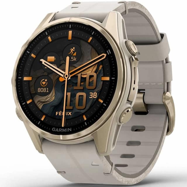 Смарт-часы Garmin Fenix 8 43mm Amoled Sapphire Soft Gold Stainless Steel with Fog Gray Leather Band