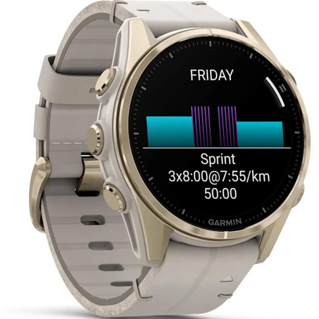 Смарт-часы Garmin Fenix 8 43mm Amoled Sapphire Soft Gold Stainless Steel with Fog Gray Leather Band — фото 3