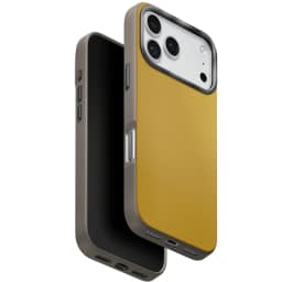 Чехол Uniq Lyden DS -Tone Premium Leatherette Case with MagClick для iPhone 17 Pro, Canary Yellow/Flint Gray — фото 1