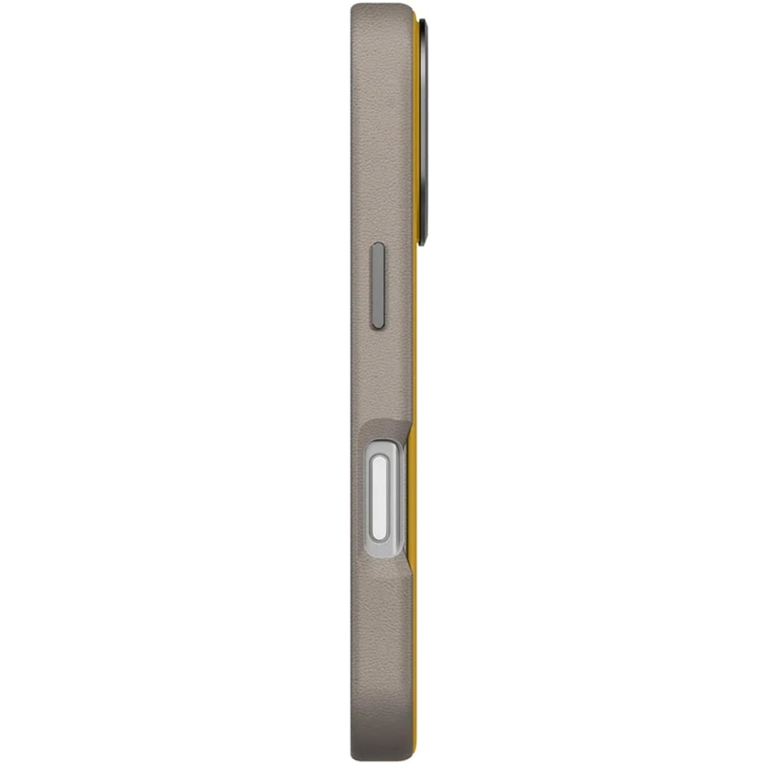 Чехол Uniq Lyden DS -Tone Premium Leatherette Case with MagClick для iPhone 17 Pro, Canary Yellow/Flint Gray — фото 3
