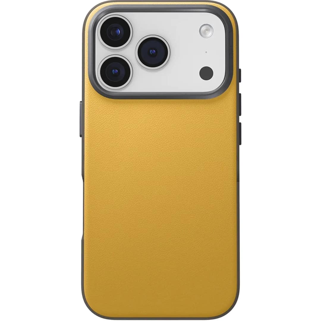 Чехол Uniq Lyden DS -Tone Premium Leatherette Case with MagClick для iPhone 17 Pro Max, Canary Yellow/Flint Gray — фото 4