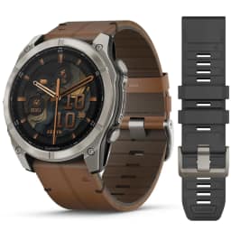 Смарт-часы Garmin Fenix 8 51mm Amoled Sapphire Bare Titanium Black with Chestnut Leather Band with Grapphite Silicone Band — фото 1