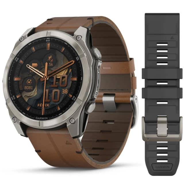 Смарт-часы Garmin Fenix 8 51mm Amoled Sapphire Bare Titanium Black with Chestnut Leather Band with Grapphite Silicone Band