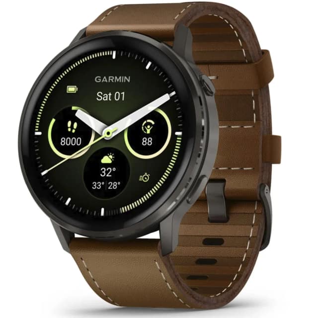 Смарт-часы Garmin Venu 4 45mm Slate Bezel With Black Silicone Band And Brown Leather Band
