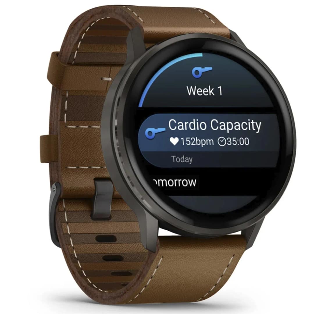 Смарт-часы Garmin Venu 4 45mm Slate Bezel With Black Silicone Band And Brown Leather Band — фото 5