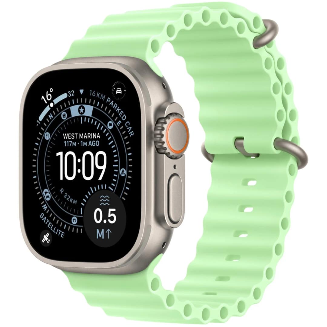 Ремешок Apple Watch Ultra 49mm Ocean Band - Natural Titanium Finish, Neon Green — фото 2