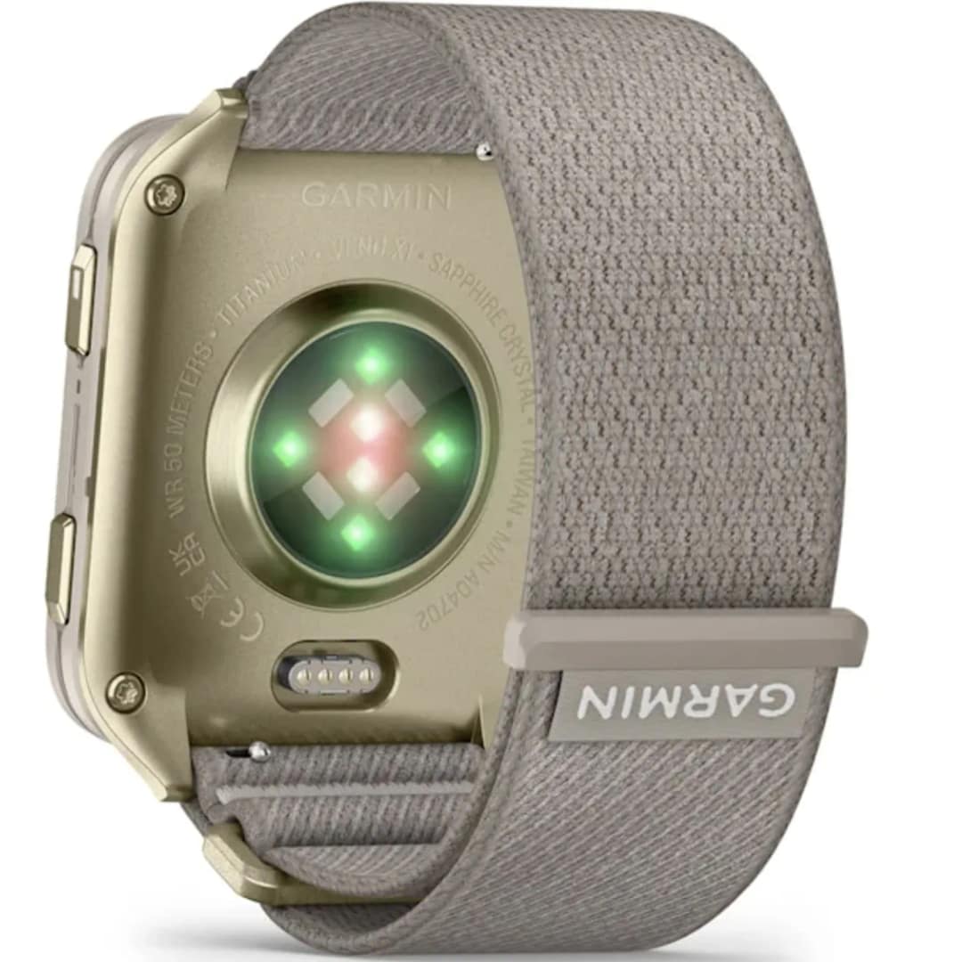 Смарт-часы Garmin Venu X1 Soft Gold with Titanium Caseback and French Nylon Band, Gray — фото 3